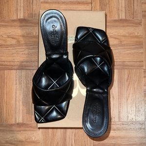 Black Quilted Open-Toe Heels